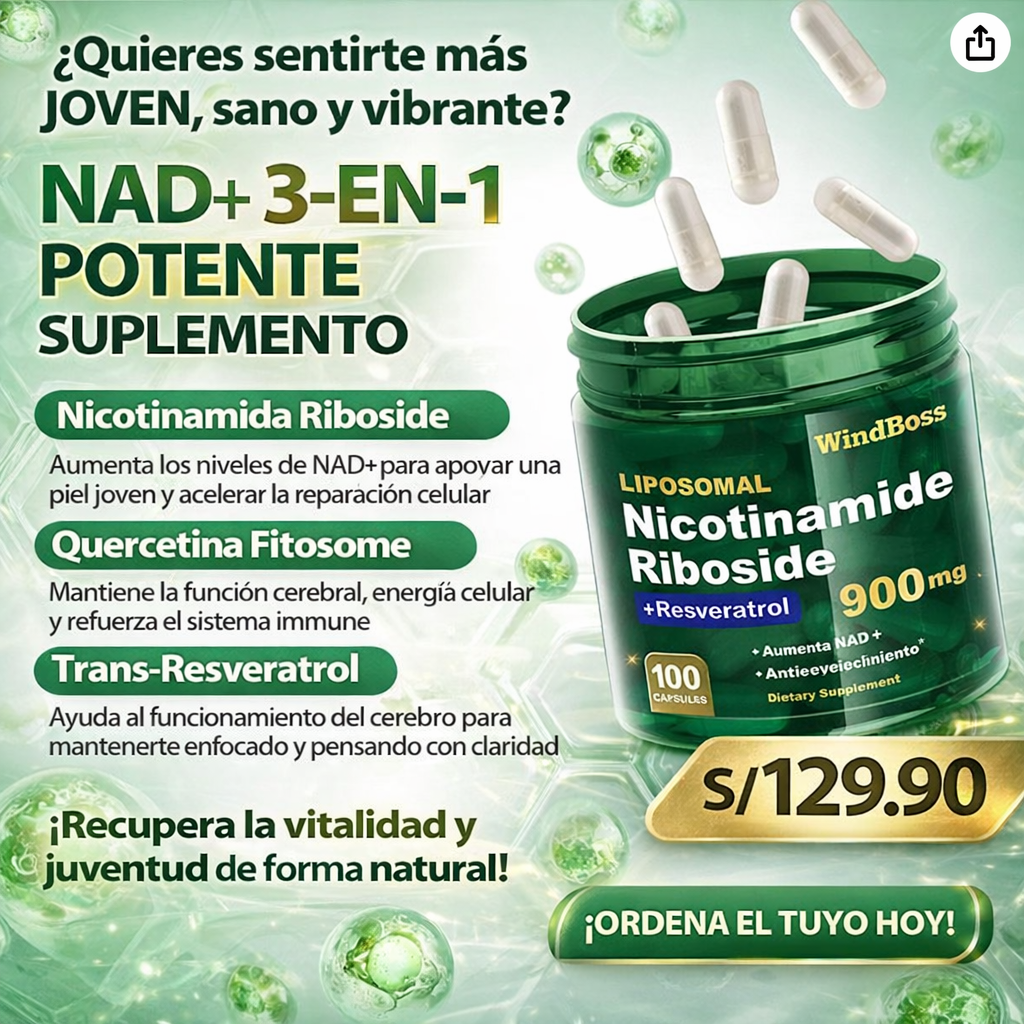 Suplemento liposomal NAD+ con ribósido de nicotinamida y resveratrol, refuerzo NAD para energía celular, antienvejecimiento y metabolismo
