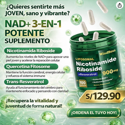 Suplemento liposomal NAD+ con ribósido de nicotinamida y resveratrol, refuerzo NAD para energía celular, antienvejecimiento y metabolismo
