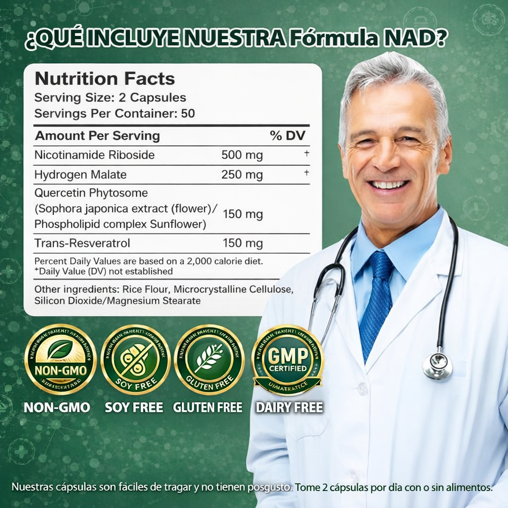 Suplemento liposomal NAD+ con ribósido de nicotinamida y resveratrol, refuerzo NAD para energía celular, antienvejecimiento y metabolismo
