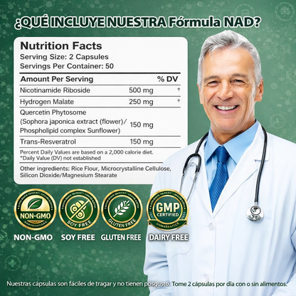 Suplemento liposomal NAD+ con ribósido de nicotinamida y resveratrol, refuerzo NAD para energía celular, antienvejecimiento y metabolismo