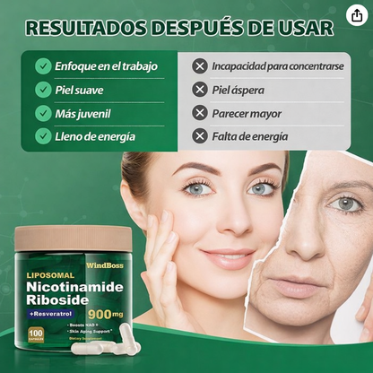 Suplemento liposomal NAD+ con ribósido de nicotinamida y resveratrol, refuerzo NAD para energía celular, antienvejecimiento y metabolismo