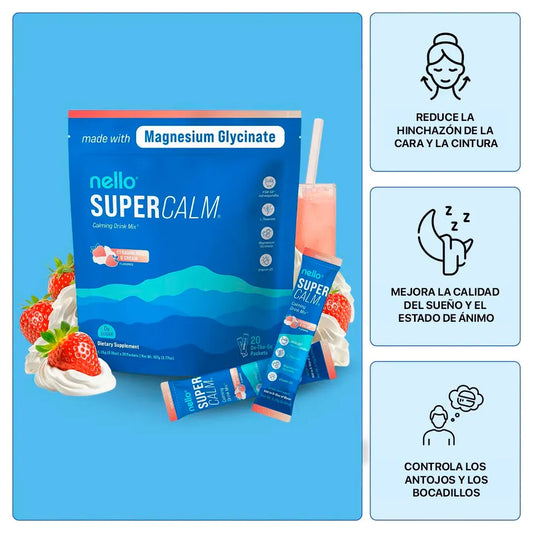 Nello Supercalm - Mezcla de bebida en polvo, limonada de frambuesa, L teanina, Ksm-66 Ashwagandha, 20 sobrecitos